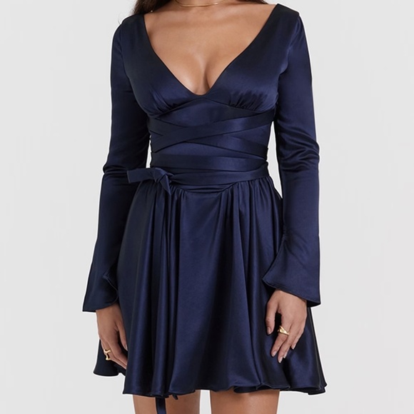 Dominique Navy Plunge Mini Dress